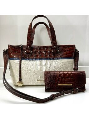 BRAHMIN Melbourne Asher Daydream Paisley Pecan Satchel Tote + Wallet Set